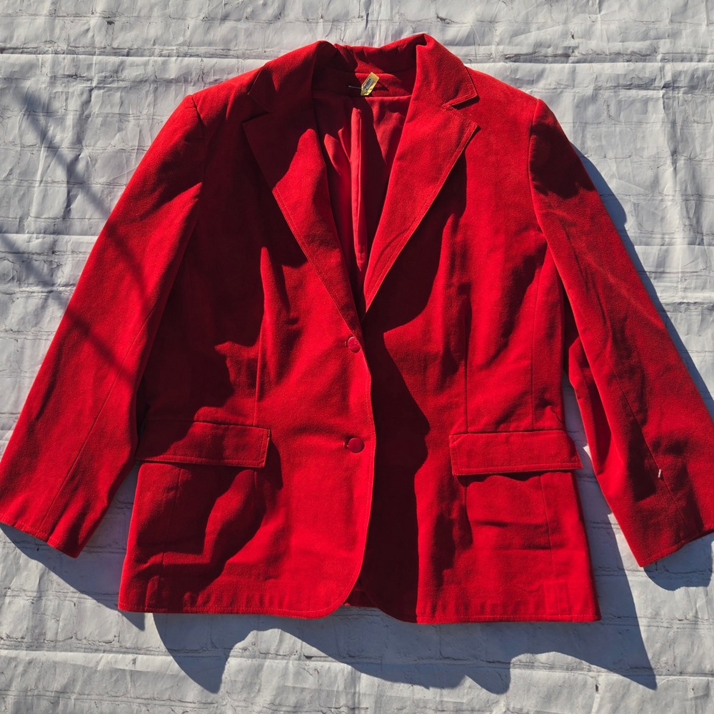 Vintage Ultrasuede Tomato Red Suede Blazer Two Button Flap Pockets Jacket